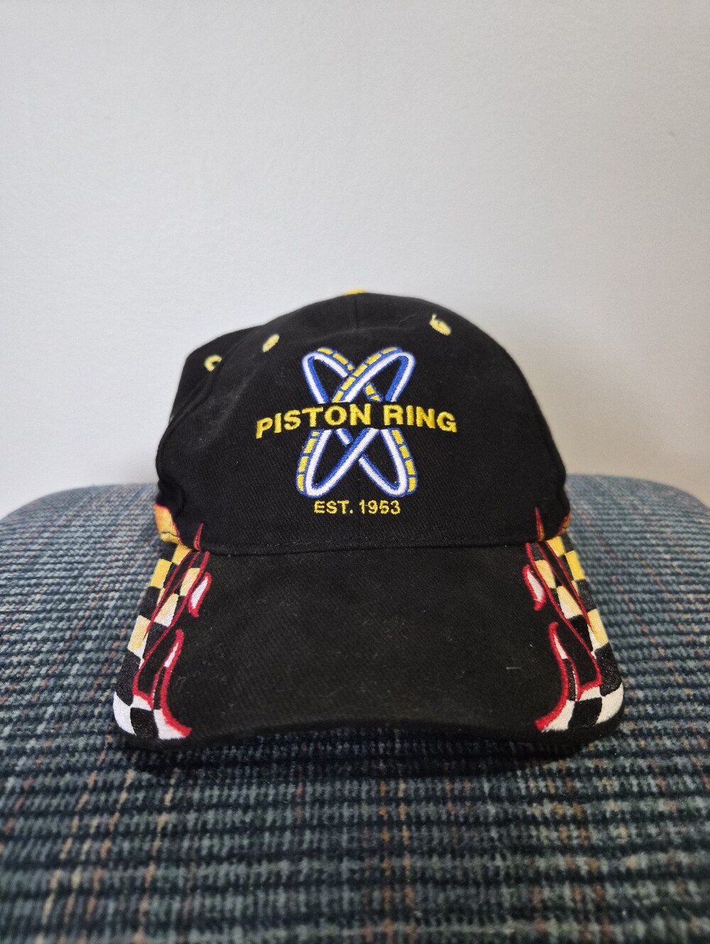 Vintage Piston Ring Black Stitched Graphic Cap | Size OS